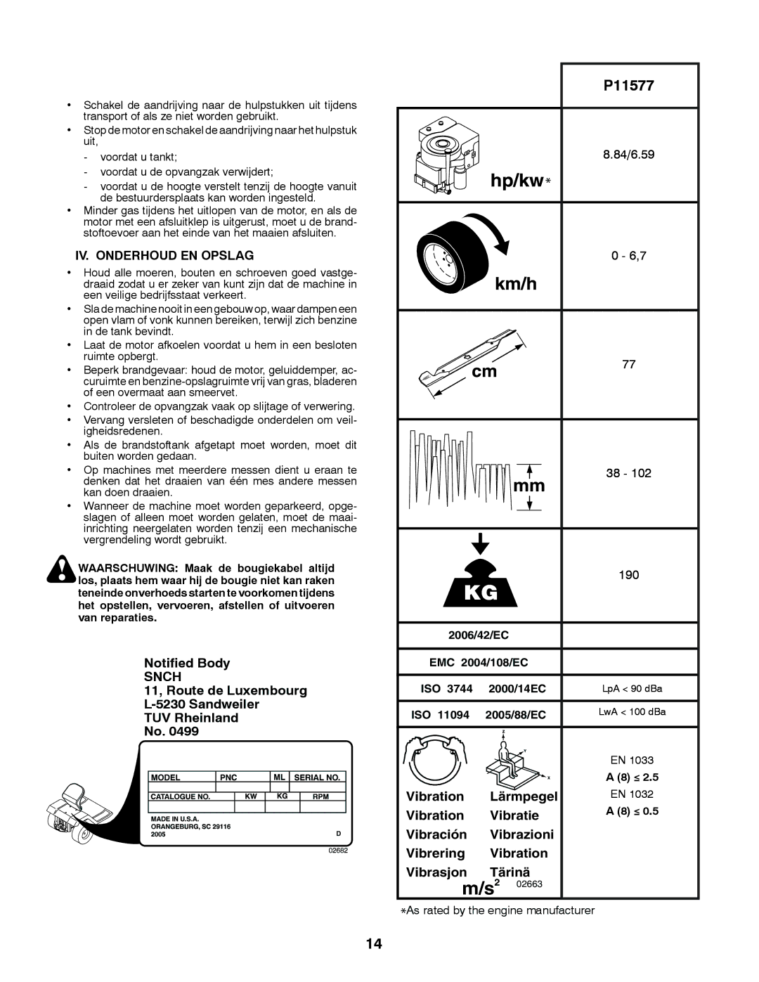 Partner Tech P11577 instruction manual IV. Onderhoud EN Opslag, 84/6.59, 190 