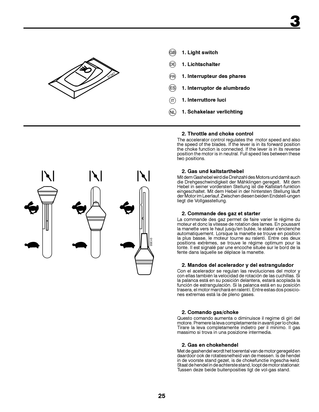 Partner Tech P11577 Gas und kaltstarthebel, Commande des gaz et starter, Mandos del acelerador y del estrangulador 