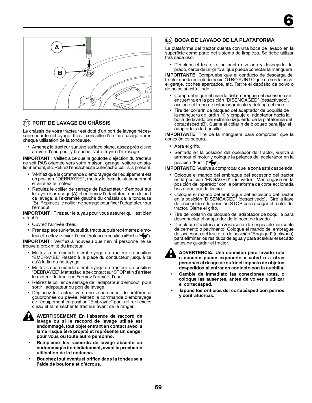 Partner Tech P11577 instruction manual Port DE Lavage DU Châssis, Boca DE Lavado DE LA Plataforma 