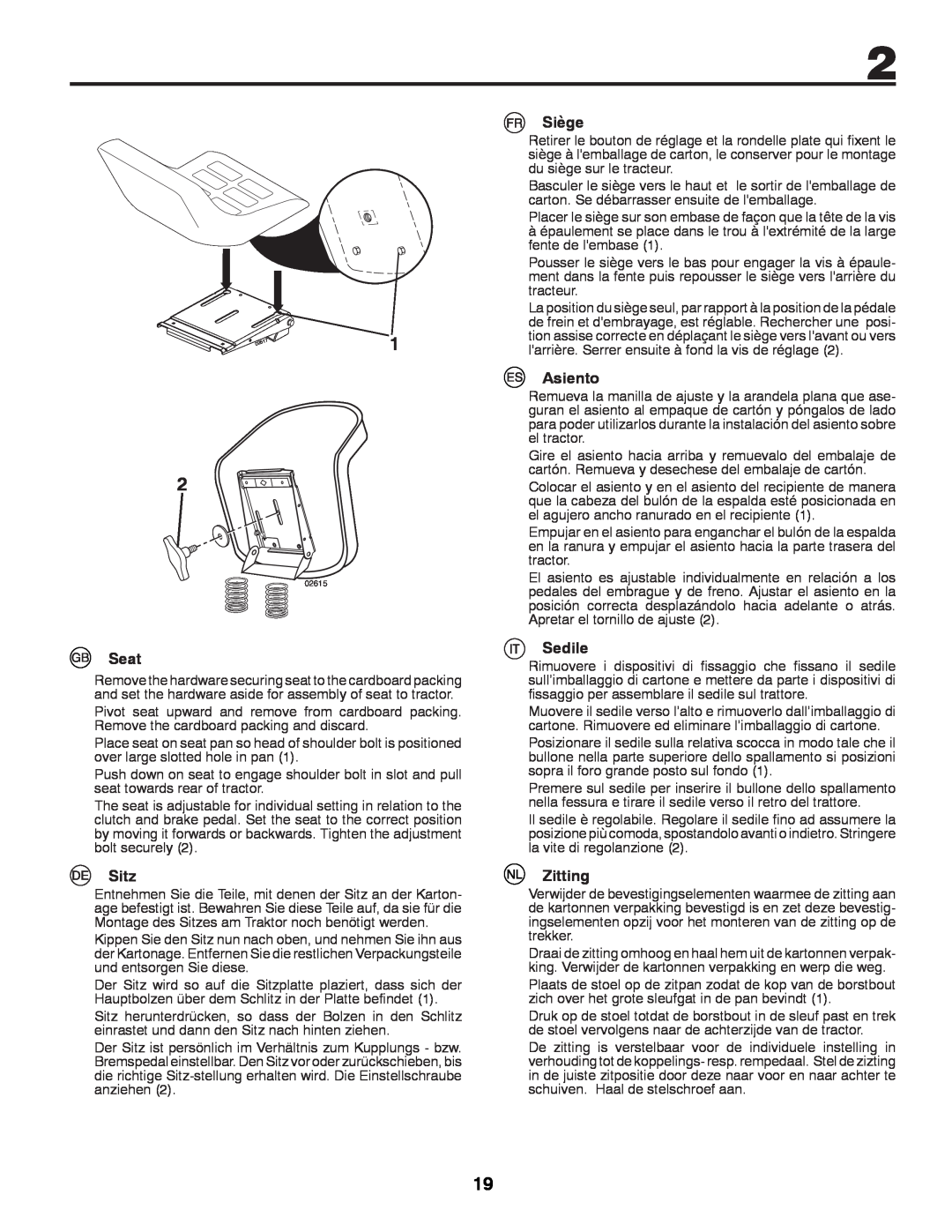 Partner Tech P11577 instruction manual Seat, Sitz, Siège, Asiento, Sedile, Zitting 