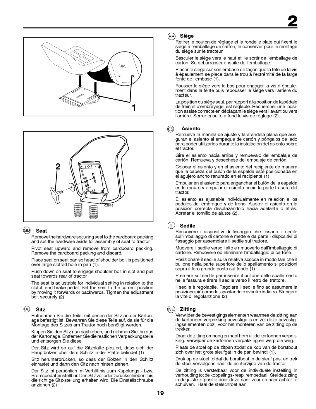 Partner Tech P11577H instruction manual Sitz, Siège, Asiento, Sedile, Zitting 