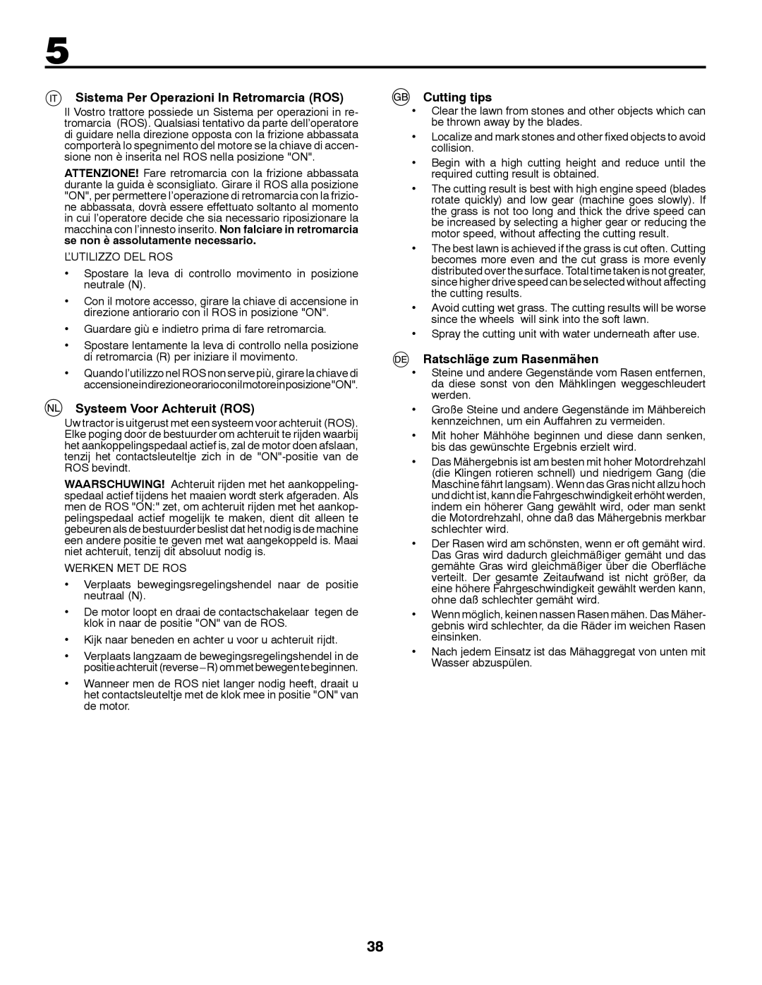 Partner Tech P11577H instruction manual Sistema Per Operazioni In Retromarcia ROS, Systeem Voor Achteruit ROS, Cutting tips 