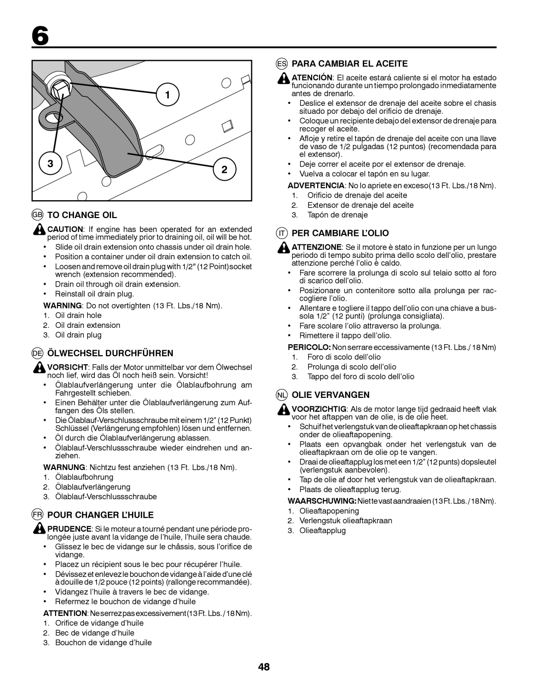 Partner Tech P11577H Para Cambiar EL Aceite, To Change OIL, PER Cambiare L’OLIO, Ölwechsel Durchführen, Olie Vervangen 