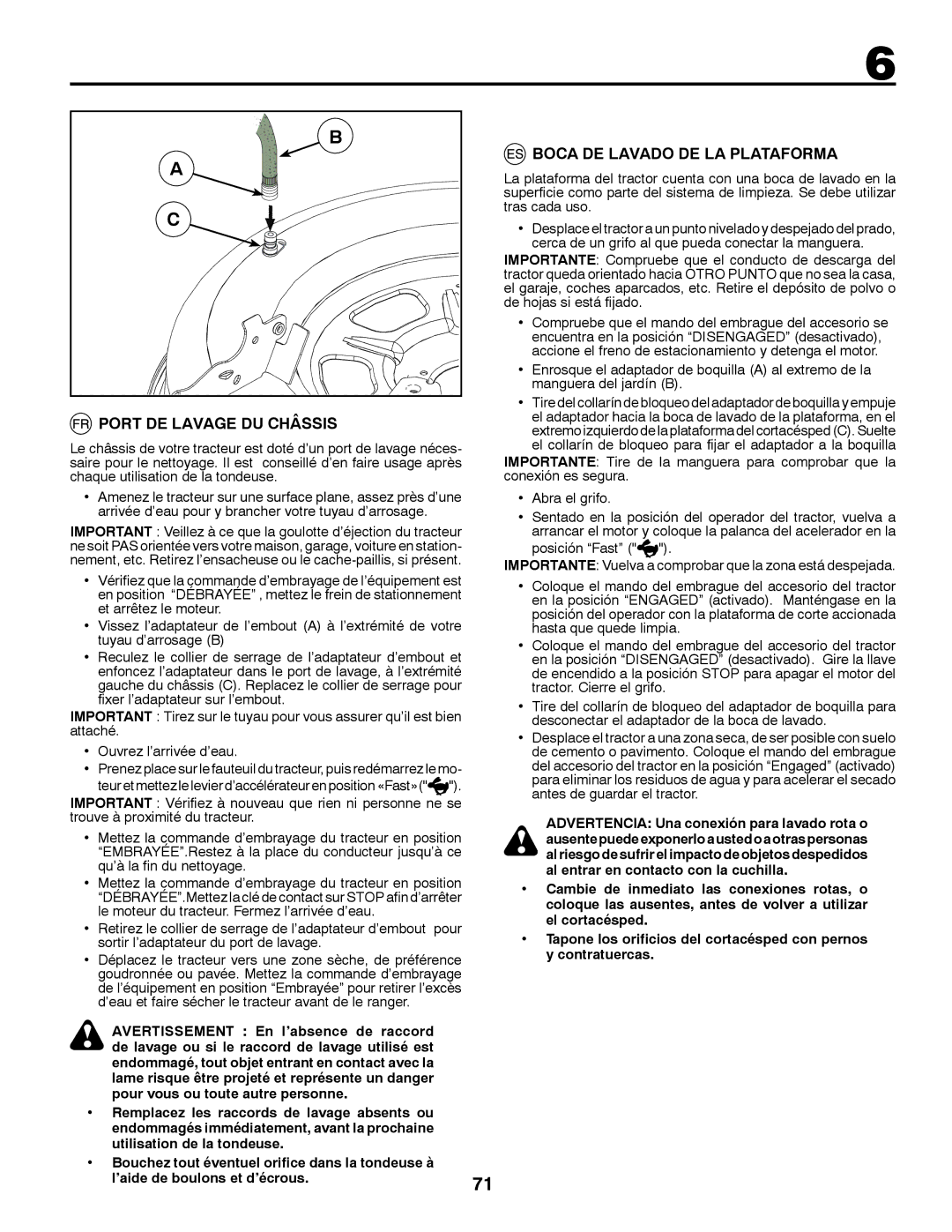 Partner Tech P11577H instruction manual Port DE Lavage DU Châssis, Boca DE Lavado DE LA Plataforma 