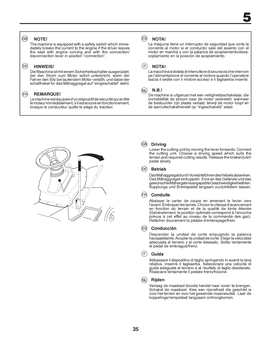 Partner Tech P11597 instruction manual Driving, Betrieb, Conduite, Conducción, Guida, Rijden 