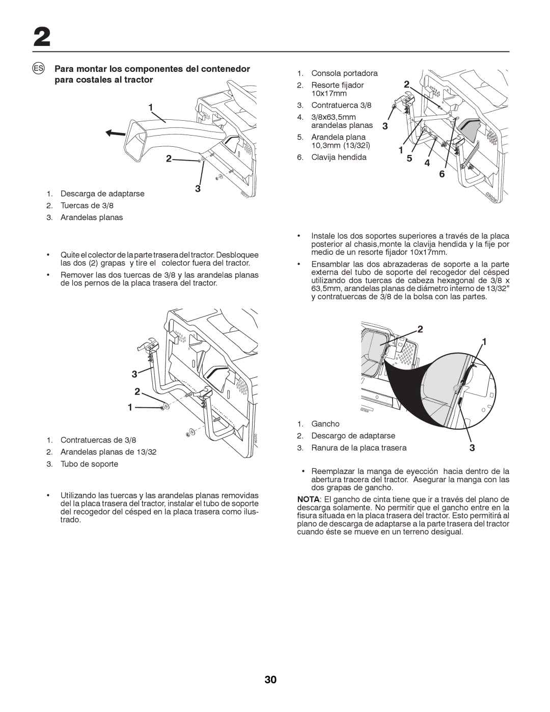 Partner Tech P12597RB instruction manual Descarga de adaptarse, Tuercas de 3/8 Arandelas planas 