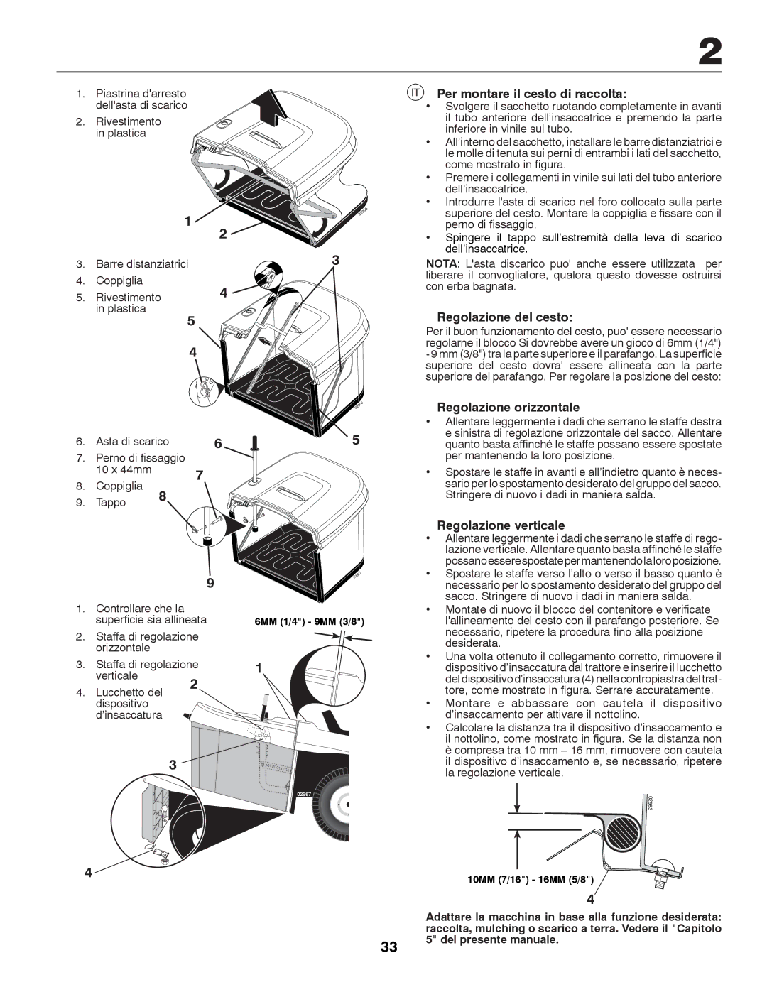 Partner Tech P12597RB instruction manual Per montare il cesto di raccolta, Regolazione del cesto, Regolazione orizzontale 