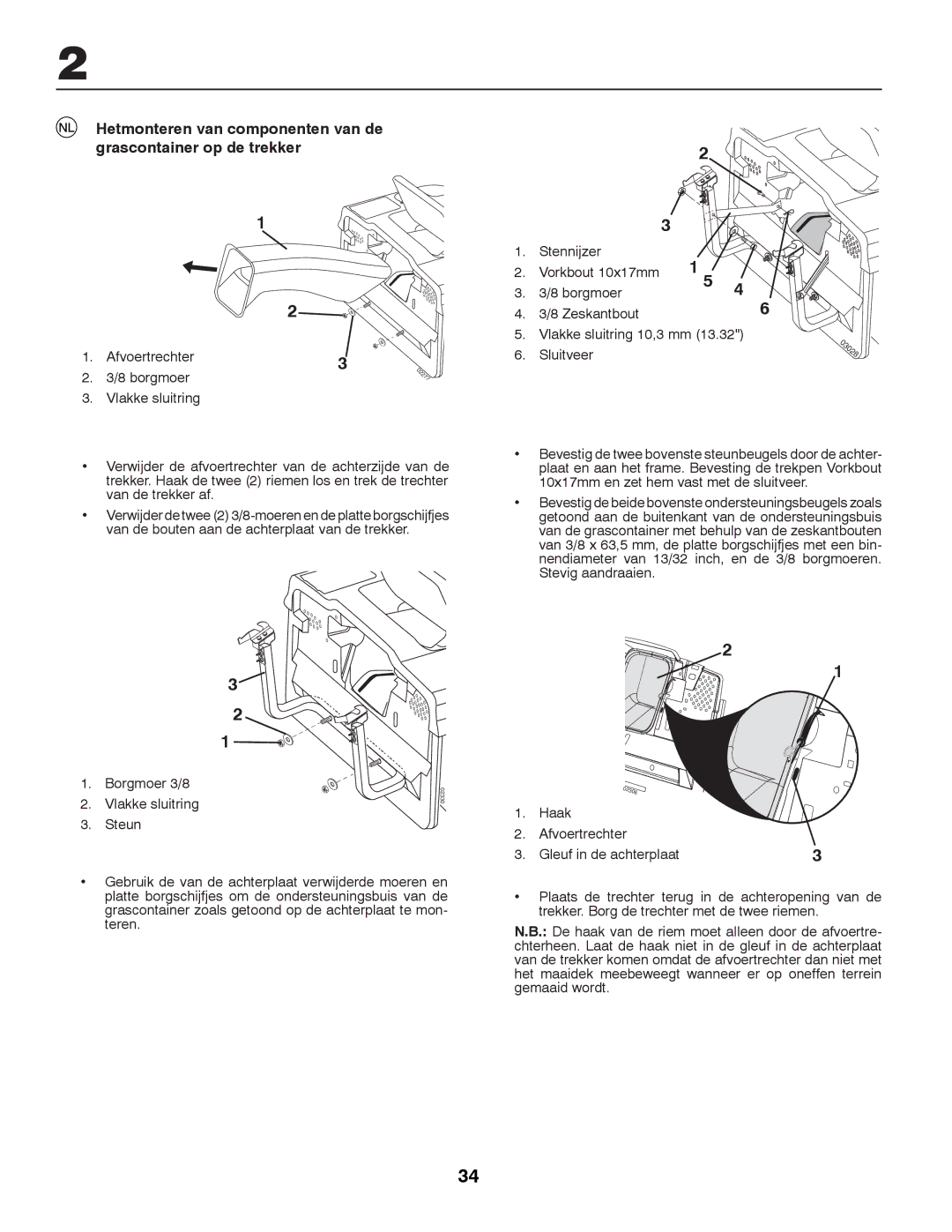 Partner Tech P12597RB instruction manual Afvoertrechter Borgmoer, Borgmoer 3/8, Vlakke sluitring 