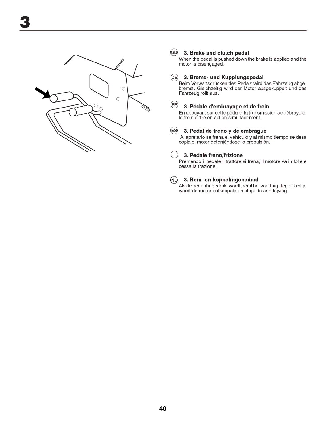 Partner Tech P12597RB instruction manual Brake and clutch pedal, Brems- und Kupplungspedal, Pédale dembrayage et de frein 