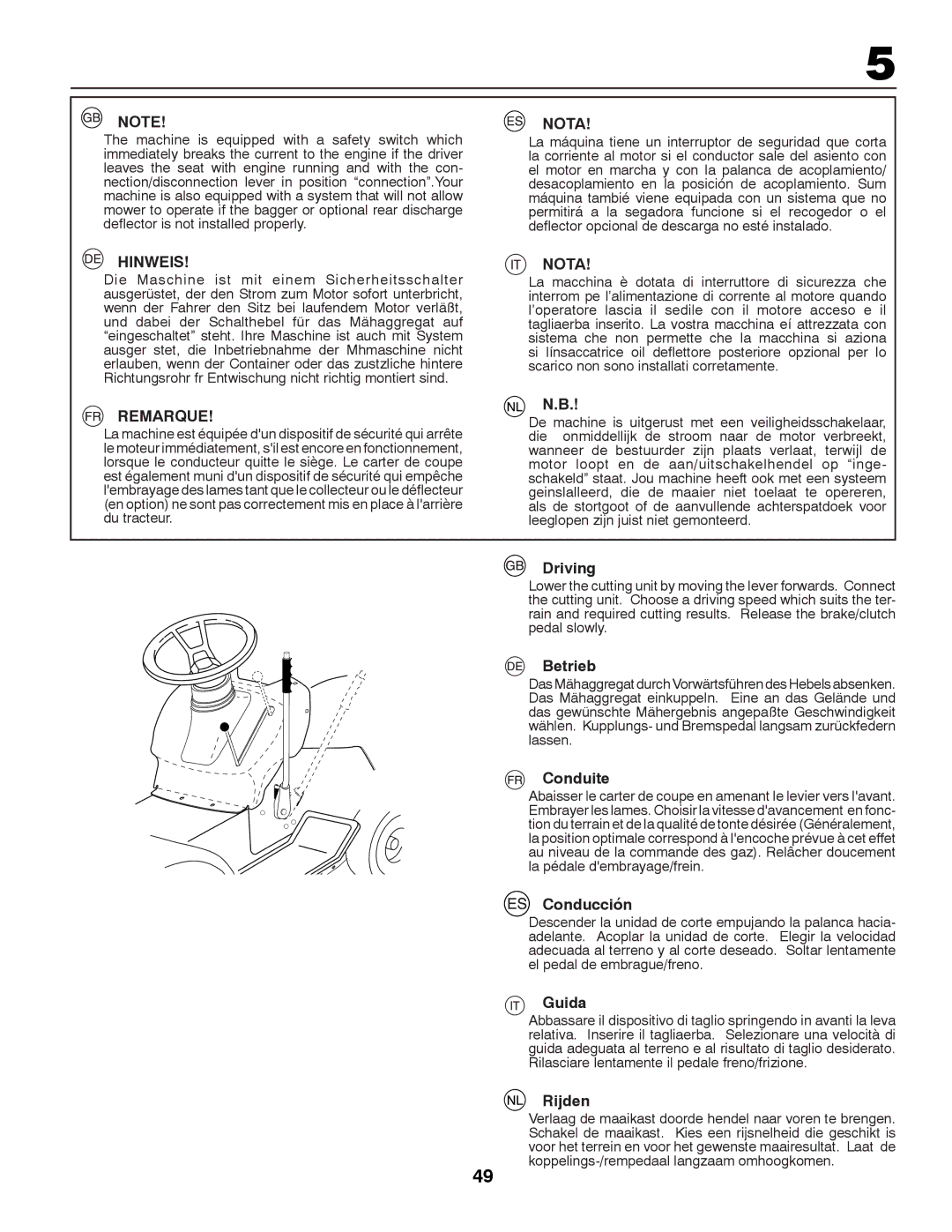 Partner Tech P12597RB instruction manual Driving, Betrieb, Conduite, Conducción, Guida, Rijden 