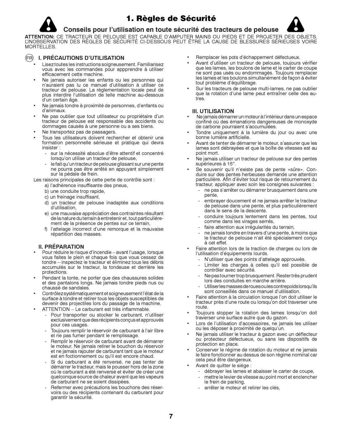 Partner Tech P12597RB instruction manual Règles de Sécurité, Précautions D’UTILISATION, II. Préparation, III. Utilisation 