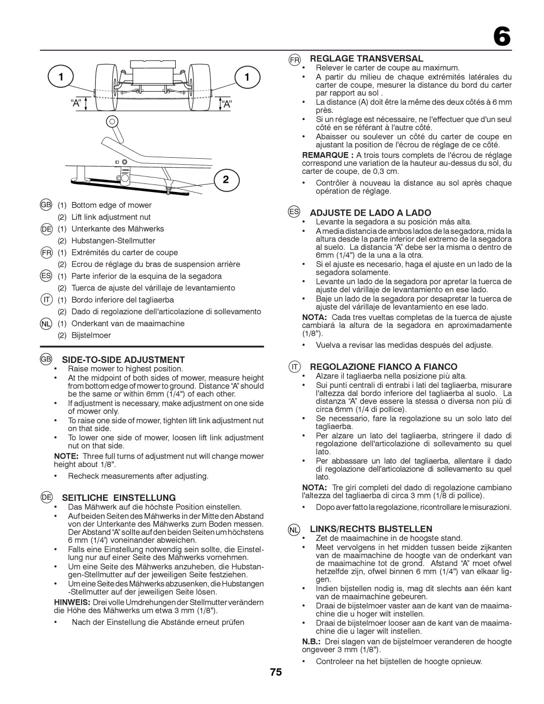 Partner Tech P12597RB SIDE-TO-SIDE Adjustment, Seitliche Einstellung, Reglage Transversal, Adjuste DE Lado a Lado 