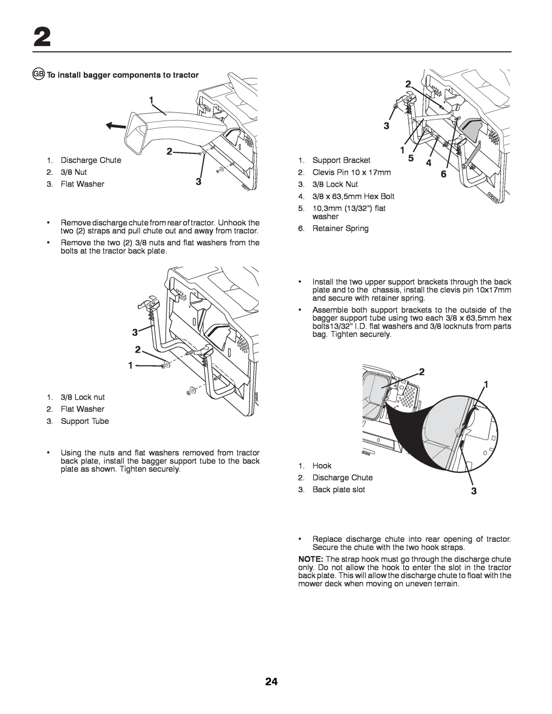 Partner Tech P12597RB instruction manual To install bagger components to tractor 