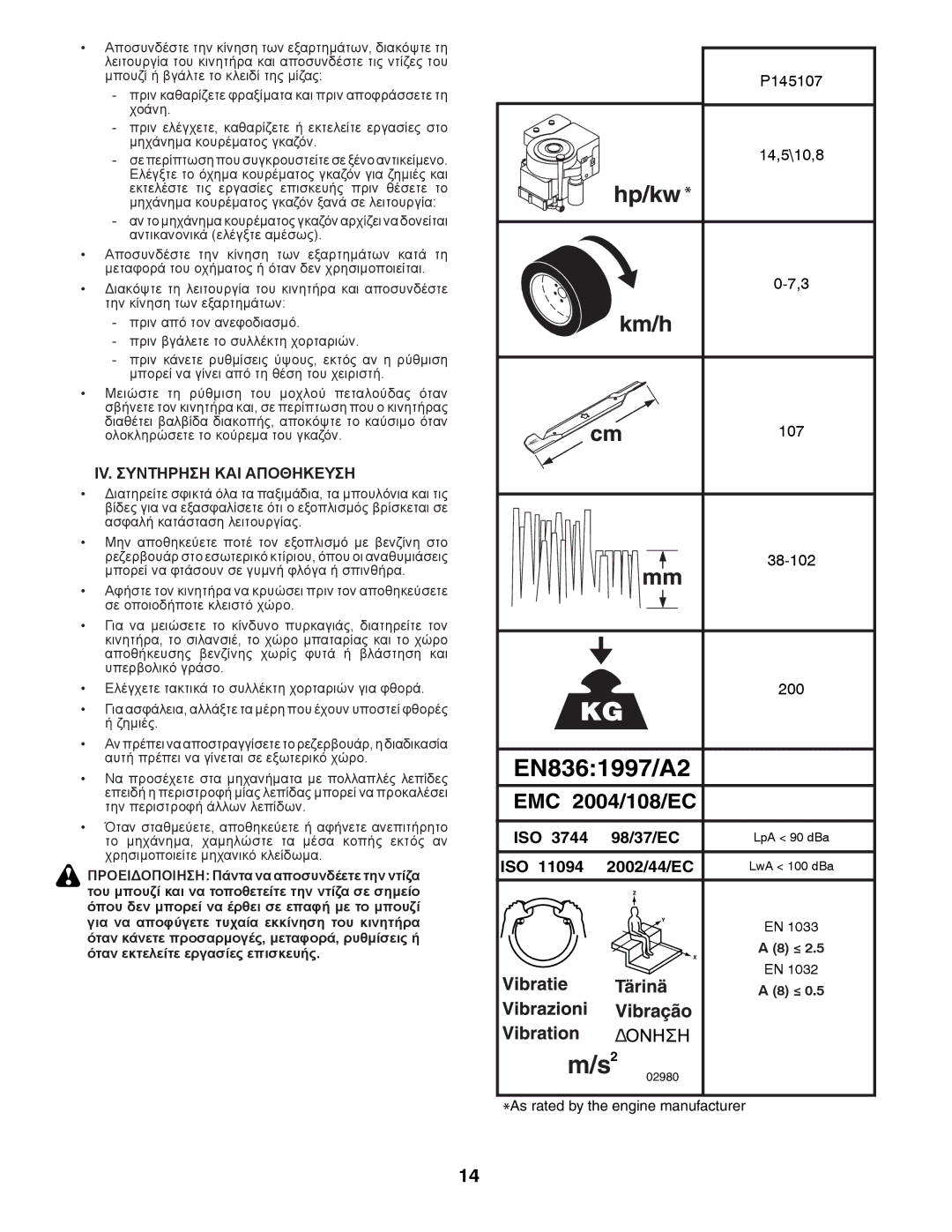 Partner Tech P145107 manual EN8361997/A2, IV. Συντηρηση ΚΑΙ Αποθηκευση 