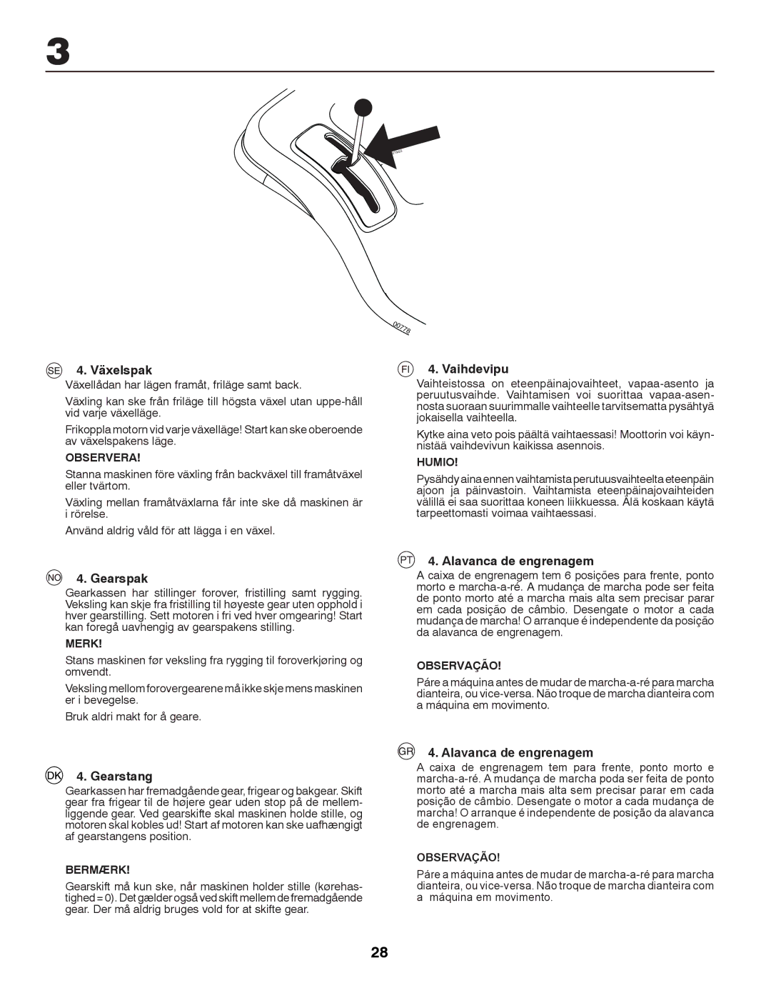 Partner Tech P145107 manual Alavanca de engrenagem 