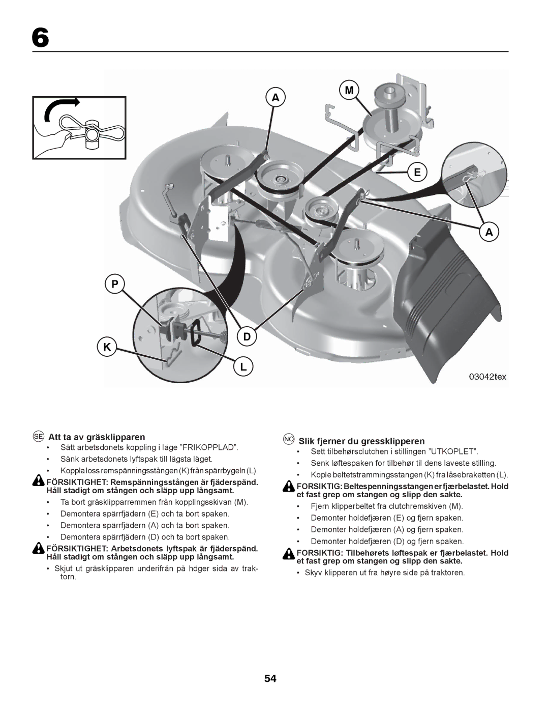 Partner Tech P145107 manual Att ta av gräsklipparen, Slik fjerner du gressklipperen 