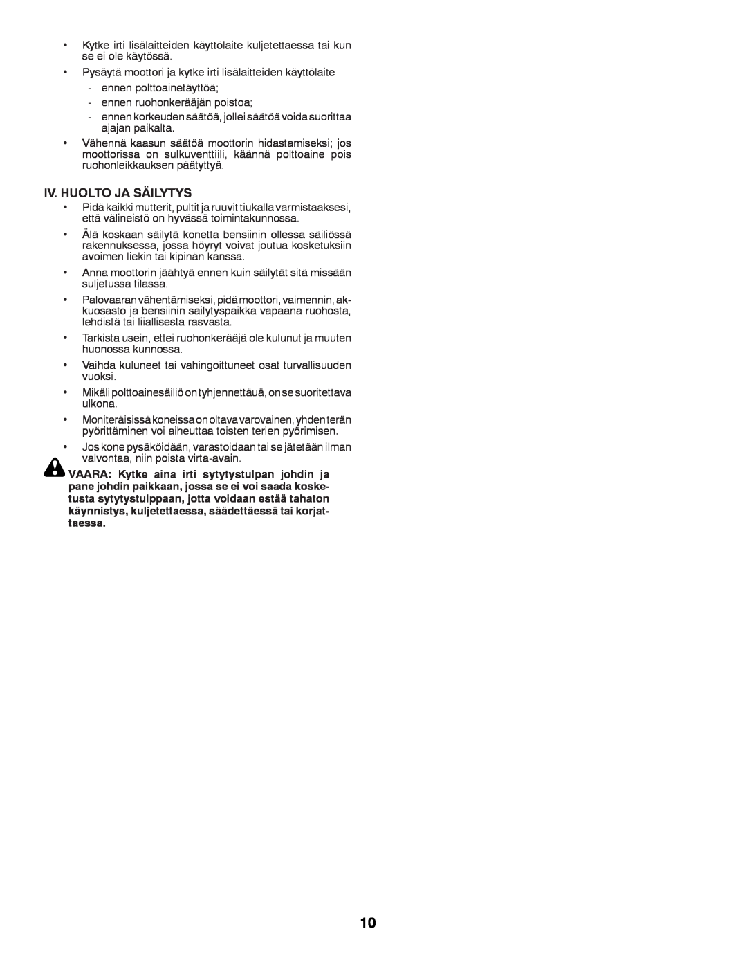 Partner Tech P145107 manual Iv. Huolto Ja Säilytys 