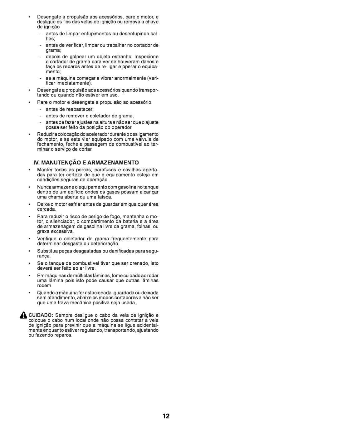 Partner Tech P145107 manual Iv. Manutenção E Armazenamento 