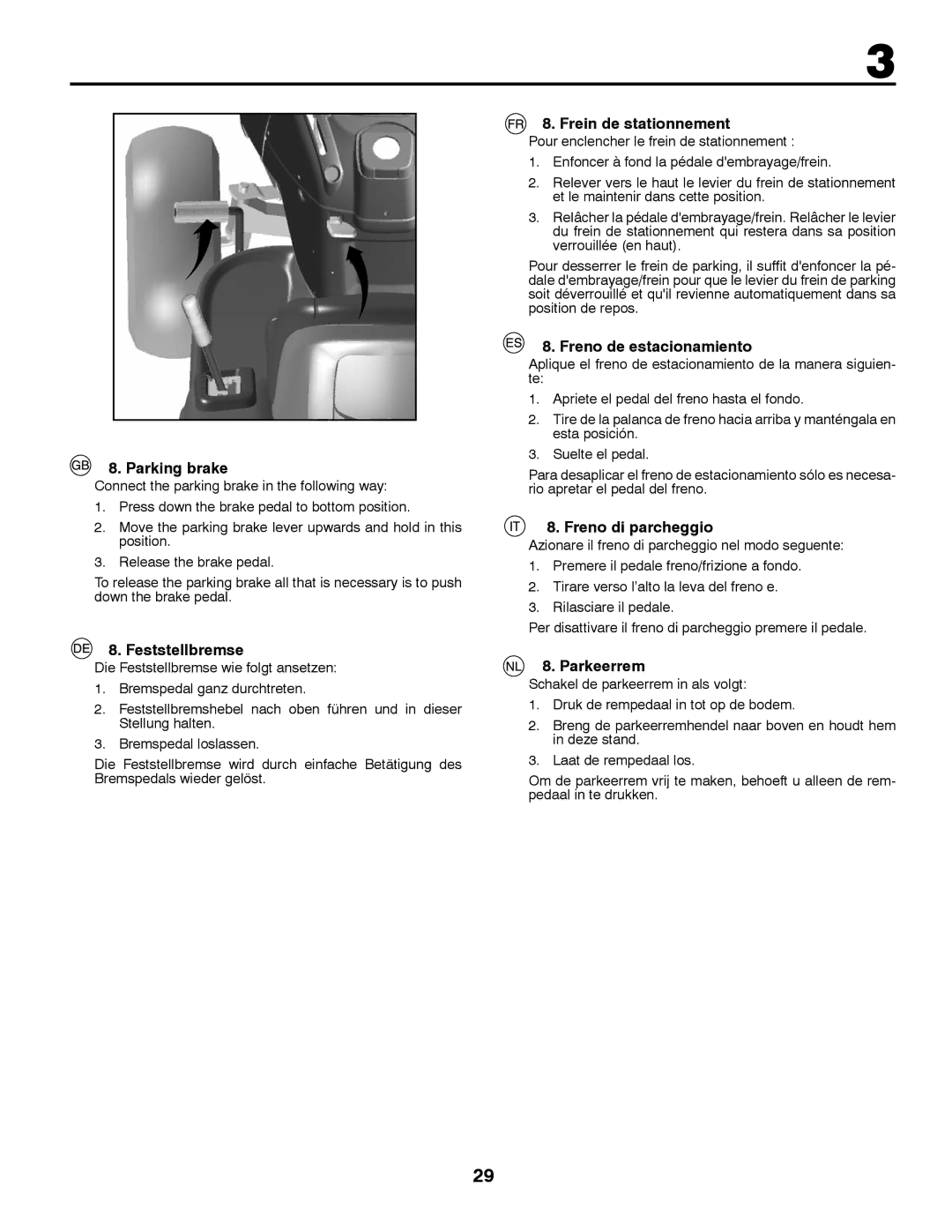 Partner Tech P145107H Parking brake, Feststellbremse, Frein de stationnement, Freno de estacionamiento, Parkeerrem 