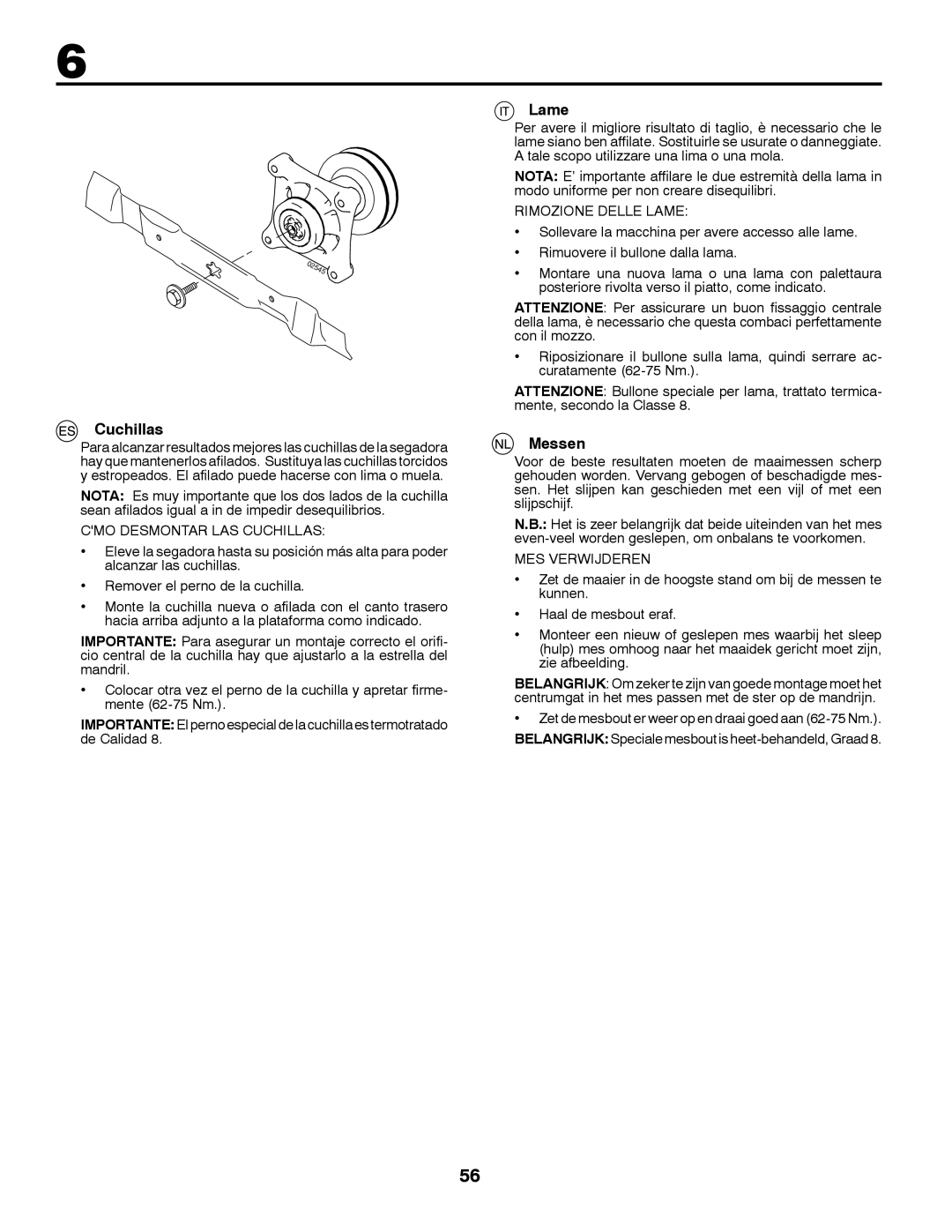 Partner Tech P145107H instruction manual Cuchillas, Lame, Messen 