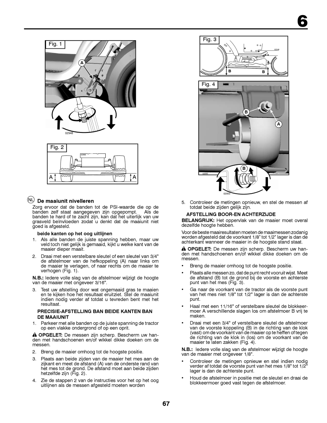 Partner Tech P145107H De maaiunit nivelleren, Beide kanten op het oog uitlijnen, Afstelling BOOR-EN Achterzijde 