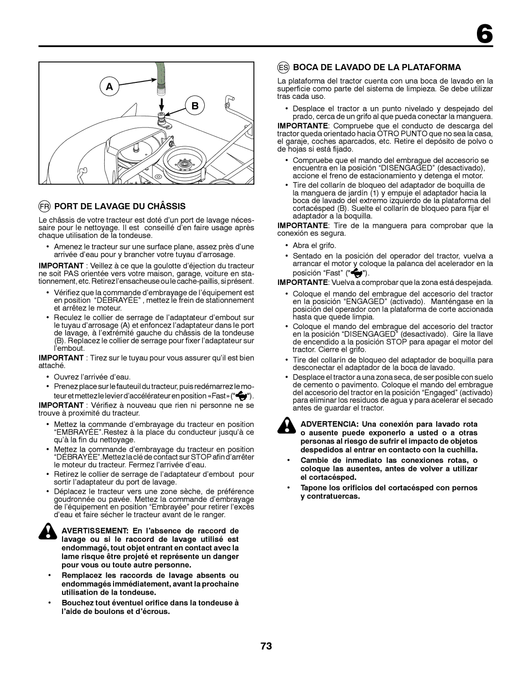 Partner Tech P145107H instruction manual Port DE Lavage DU Châssis, Boca DE Lavado DE LA Plataforma 