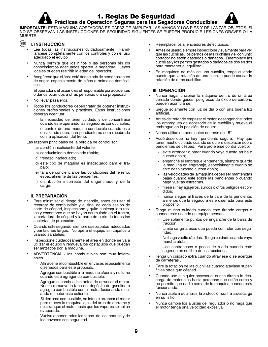 Partner Tech P145107H instruction manual Reglas De Seguridad, Instrucción, II. Preparación, III. Operación 