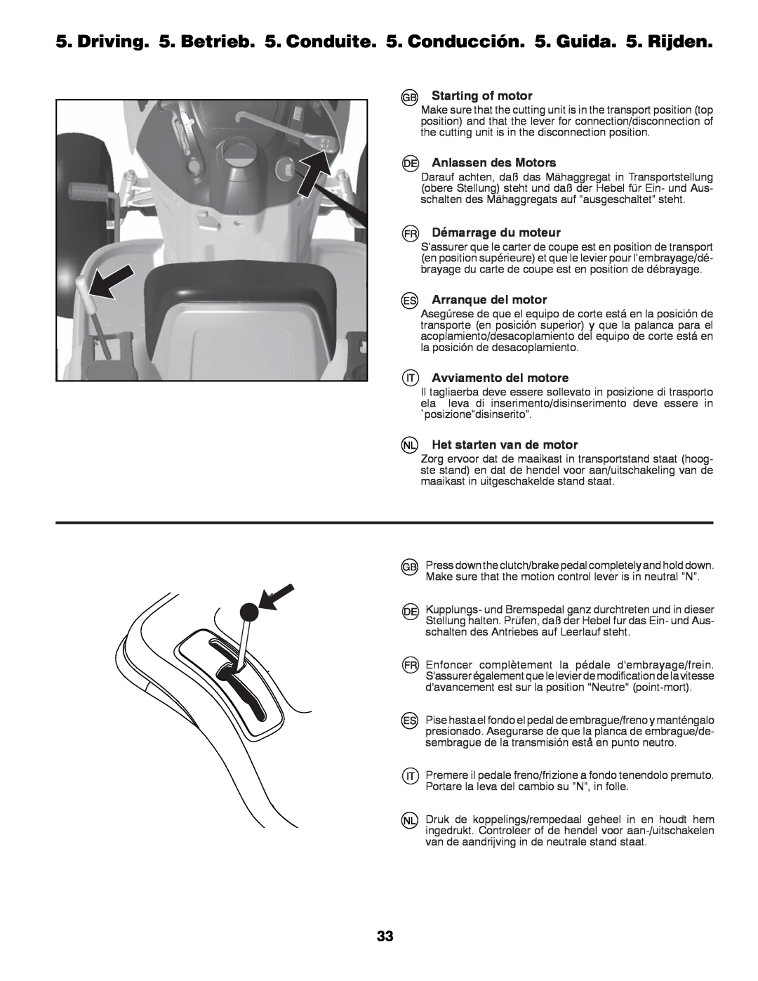 Partner Tech P145107H instruction manual Starting of motor, Anlassen des Motors, Démarrage du moteur, Arranque del motor 