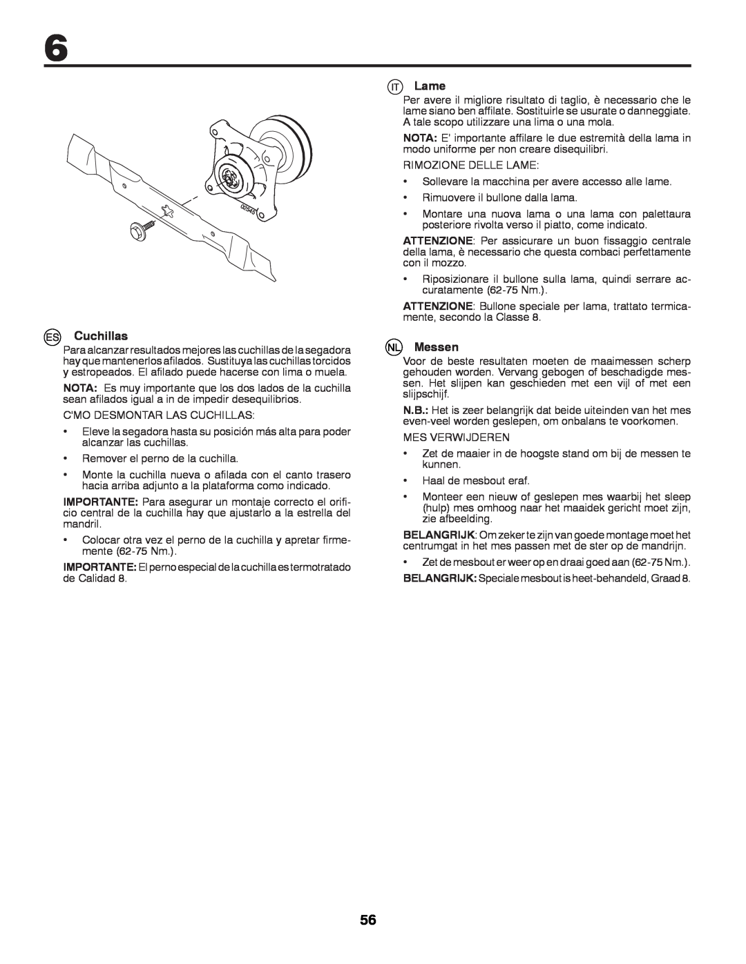 Partner Tech P145107H instruction manual Cuchillas, Lame, Messen 
