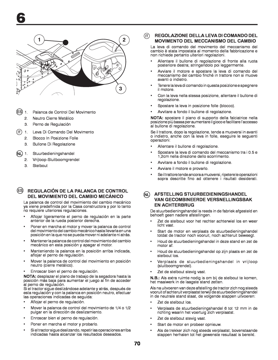Partner Tech P145107H instruction manual Regulación De La Palanca De Control Del Movimiento Del Cambio Mecánico 