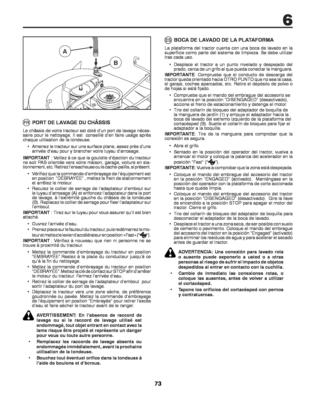Partner Tech P145107H instruction manual Port De Lavage Du Châssis, Boca De Lavado De La Plataforma 