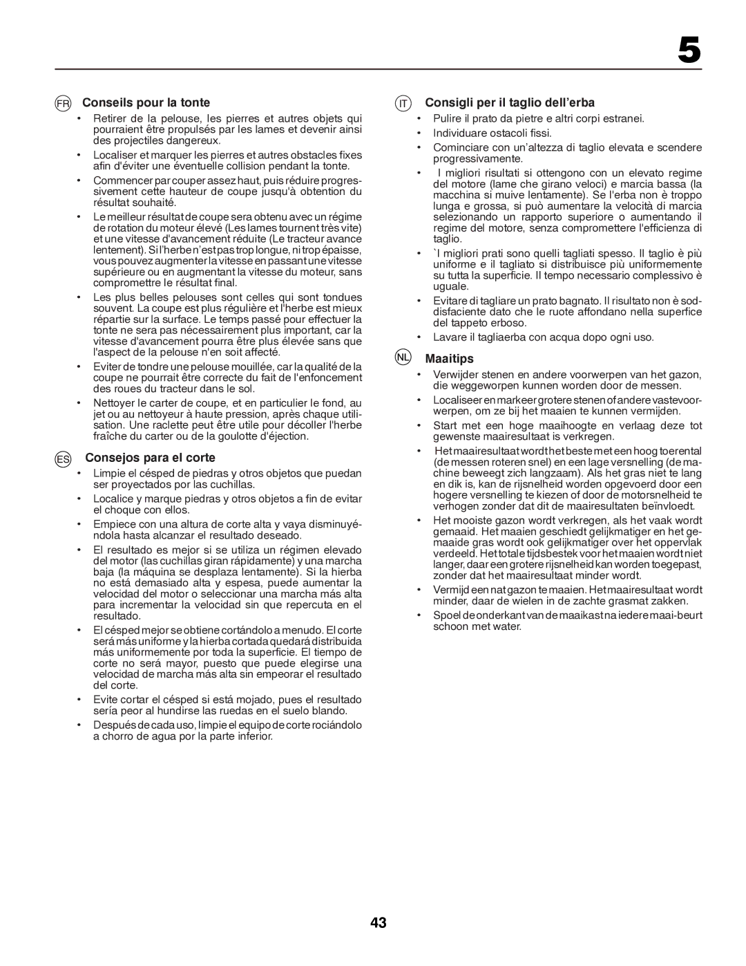Partner Tech P145107HP Conseils pour la tonte, Consejos para el corte, Consigli per il taglio dell’erba, Maaitips 
