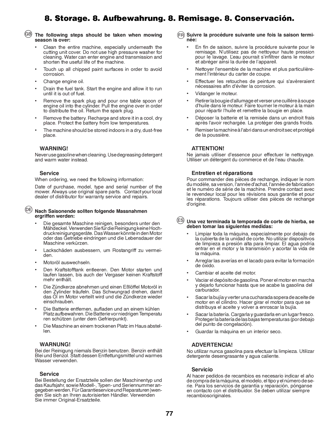 Partner Tech P145107HP Storage . Aufbewahrung . Remisage . Conservación, Service, Entretien et réparations, Servicio 