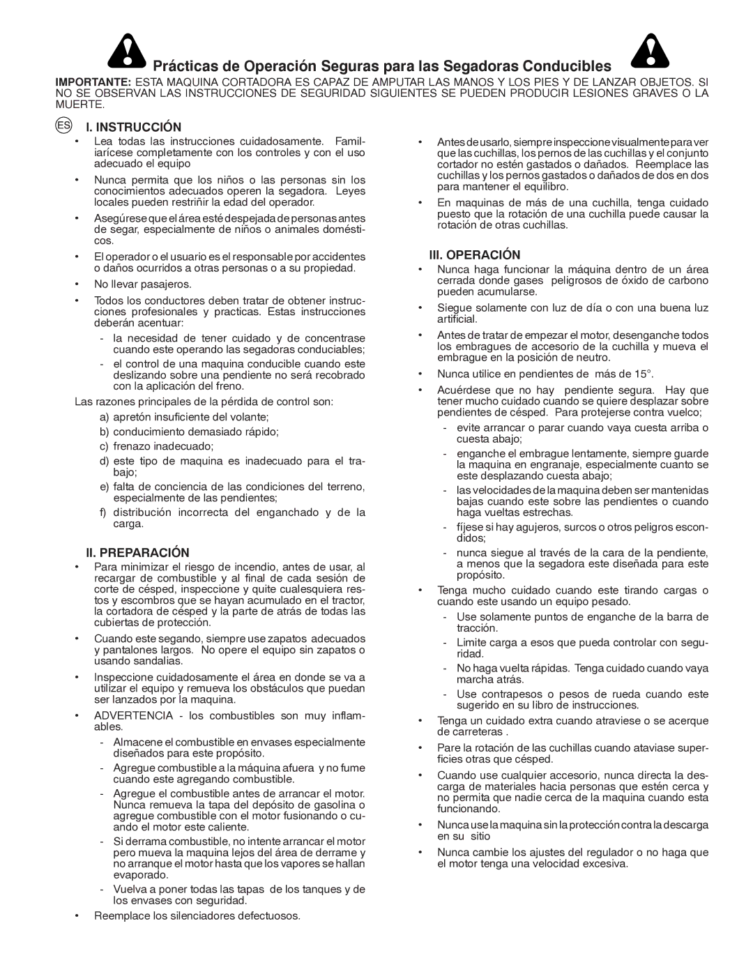 Partner Tech P145107HP instruction manual Reglas De Seguridad, Instrucción, II. Preparación, III. Operación 