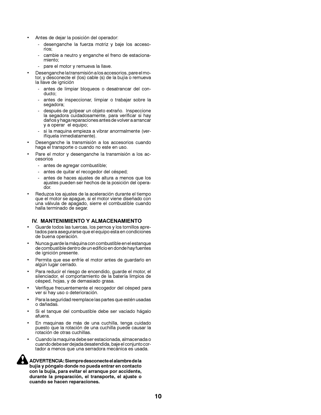 Partner Tech P200107HRB instruction manual IV. Mantenimiento Y Almacenamiento 