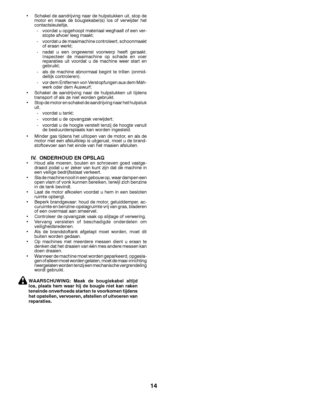 Partner Tech P200107HRB instruction manual IV. Onderhoud EN Opslag 