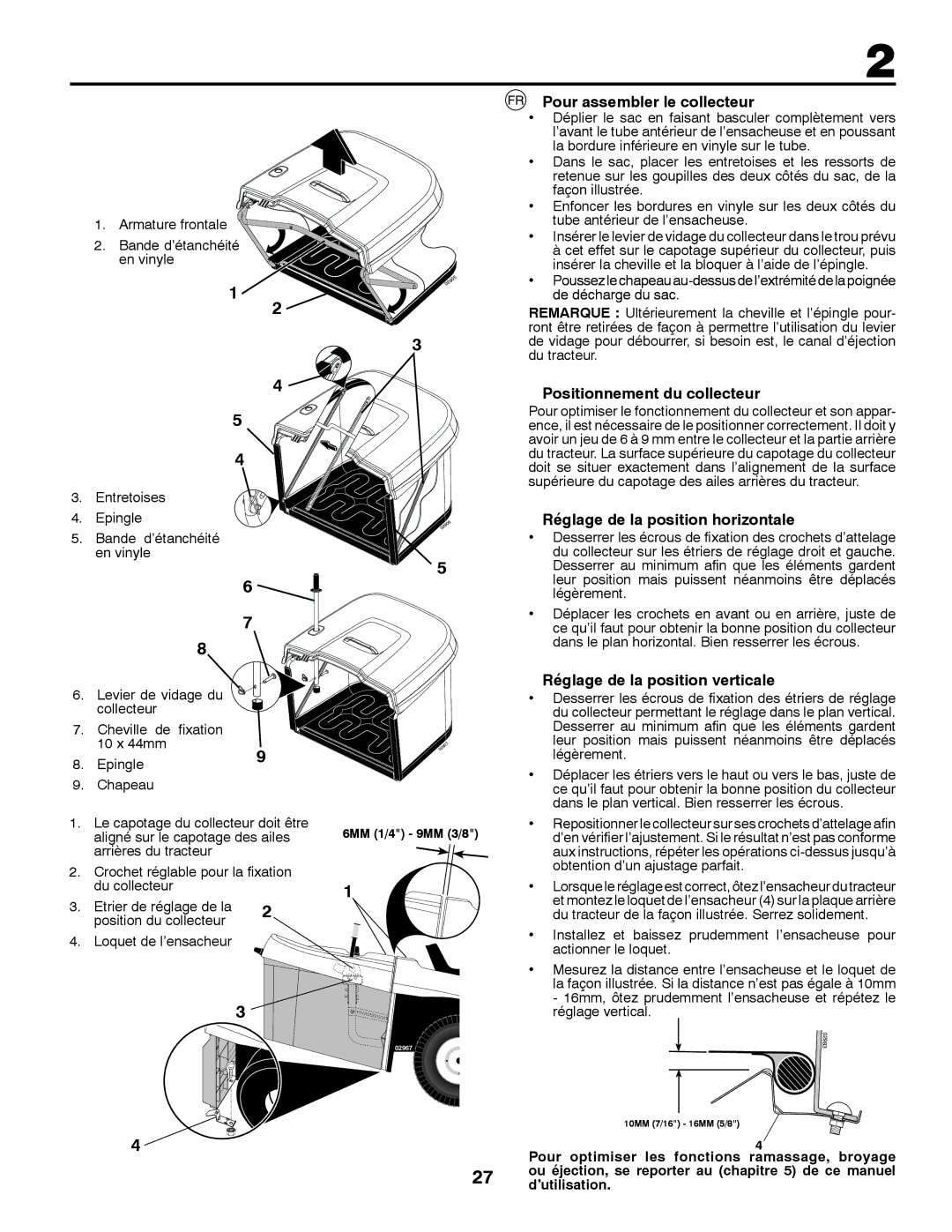 Partner Tech P200107HRB Pour assembler le collecteur, Positionnement du collecteur, Réglage de la position horizontale 