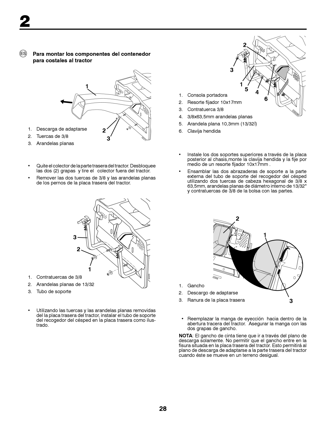 Partner Tech P200107HRB instruction manual Descarga de adaptarse Tuercas de 3/8 Arandelas planas, Contratuercas de 3/8 