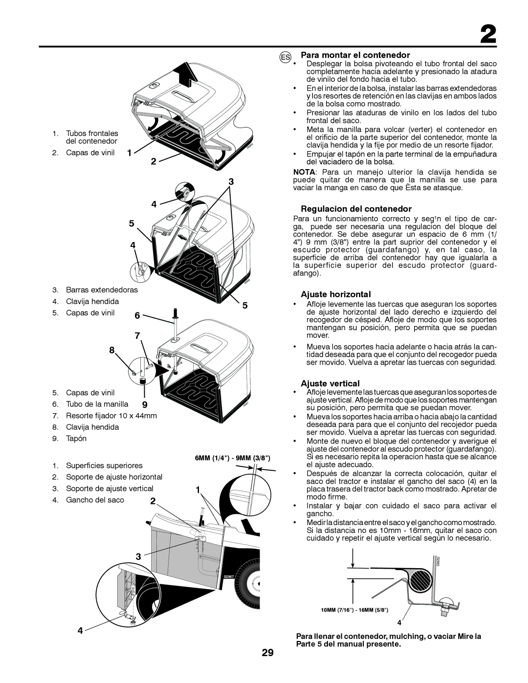 Partner Tech P200107HRB Para montar el contenedor, Regulacion del contenedor, Ajuste horizontal, Ajuste vertical 