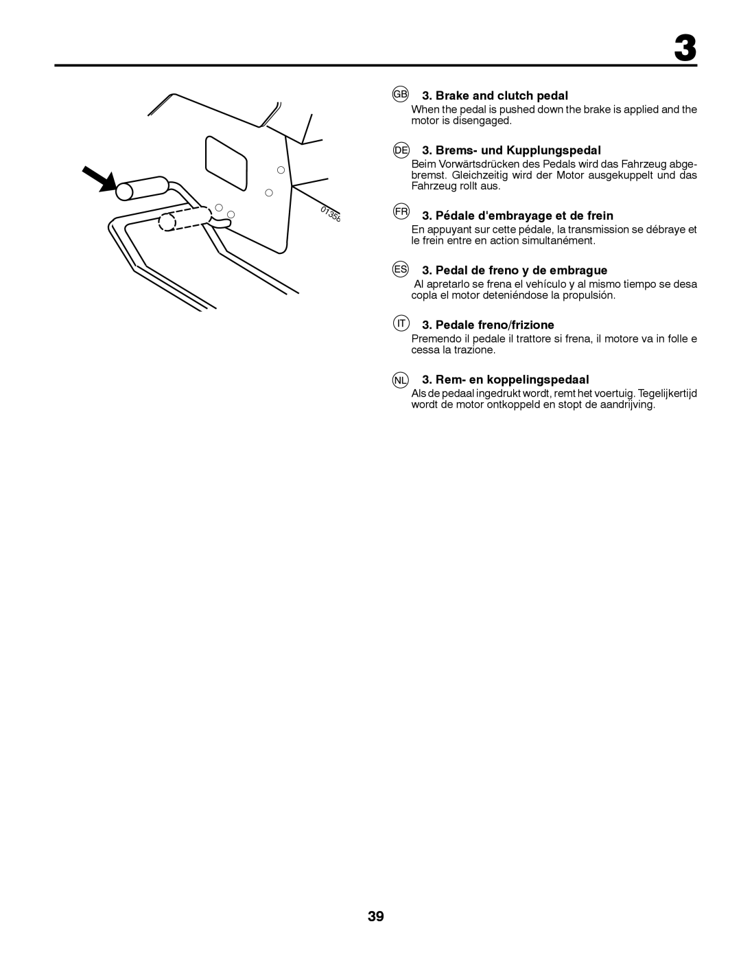 Partner Tech P200107HRB instruction manual Brake and clutch pedal, Brems- und Kupplungspedal, Pédale dembrayage et de frein 