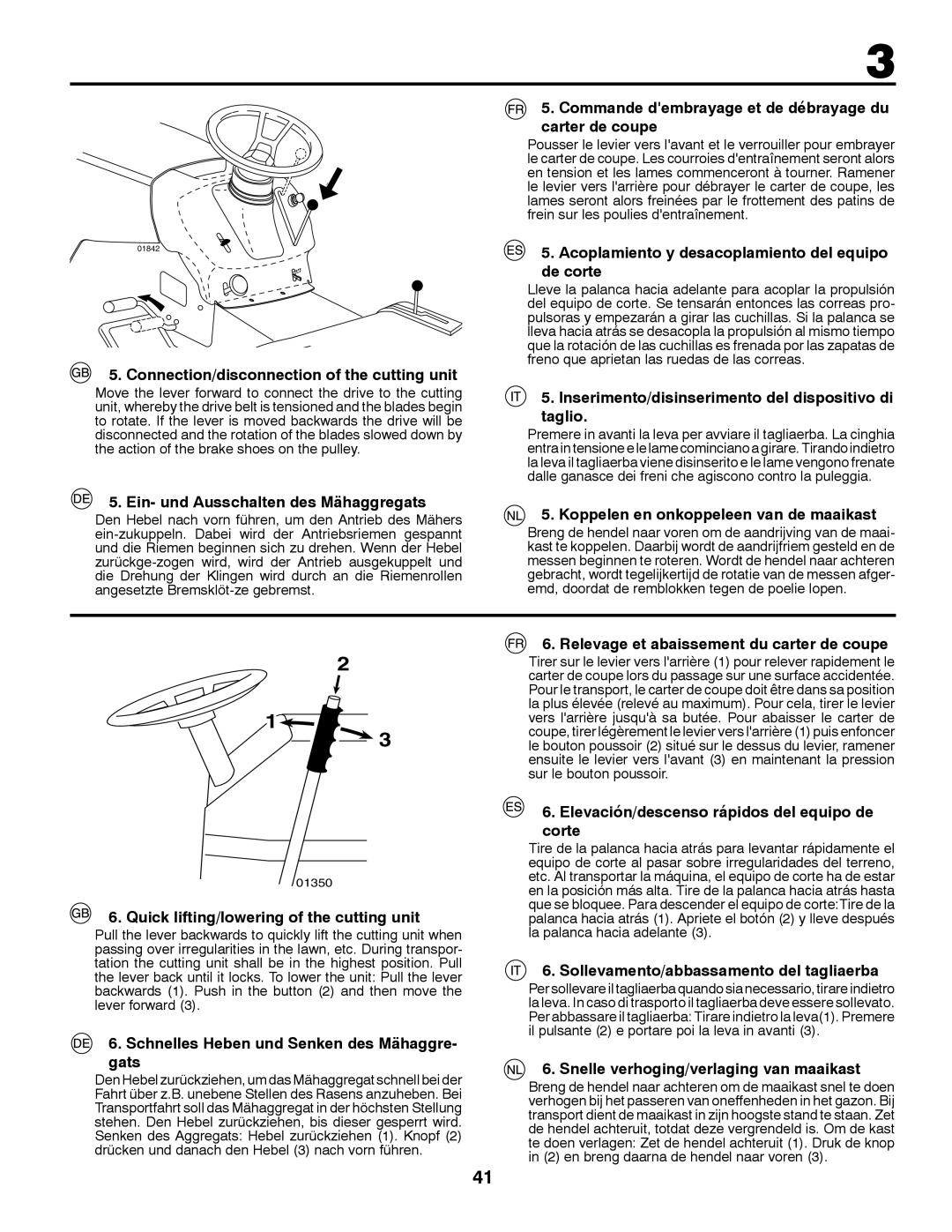 Partner Tech P200107HRB Connection/disconnection of the cutting unit, Ein- und Ausschalten des Mähaggregats 