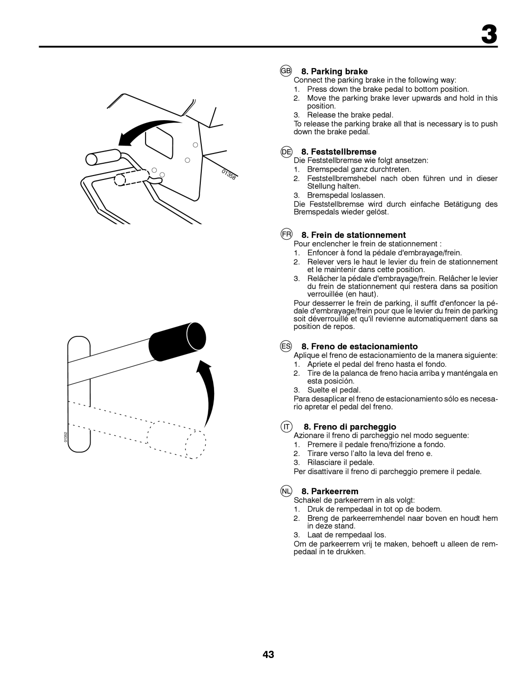 Partner Tech P200107HRB Parking brake, Feststellbremse, Frein de stationnement, Freno de estacionamiento, Parkeerrem 