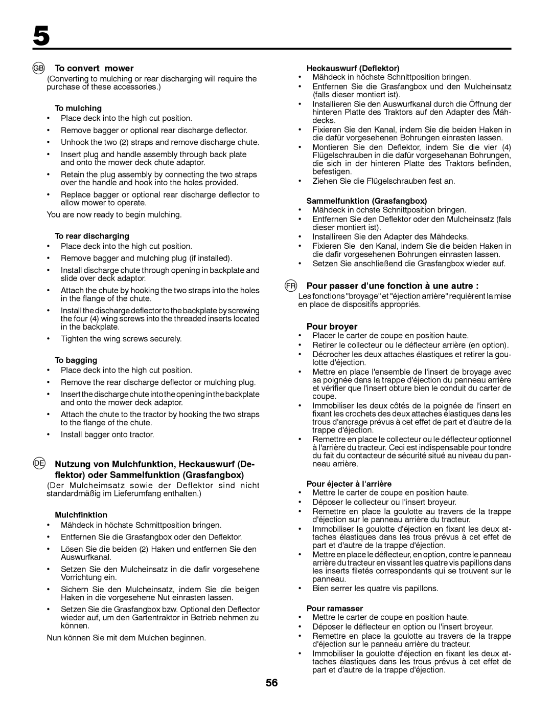 Partner Tech P200107HRB instruction manual To convert mower, Pour passer dune fonction à une autre, Pour broyer 