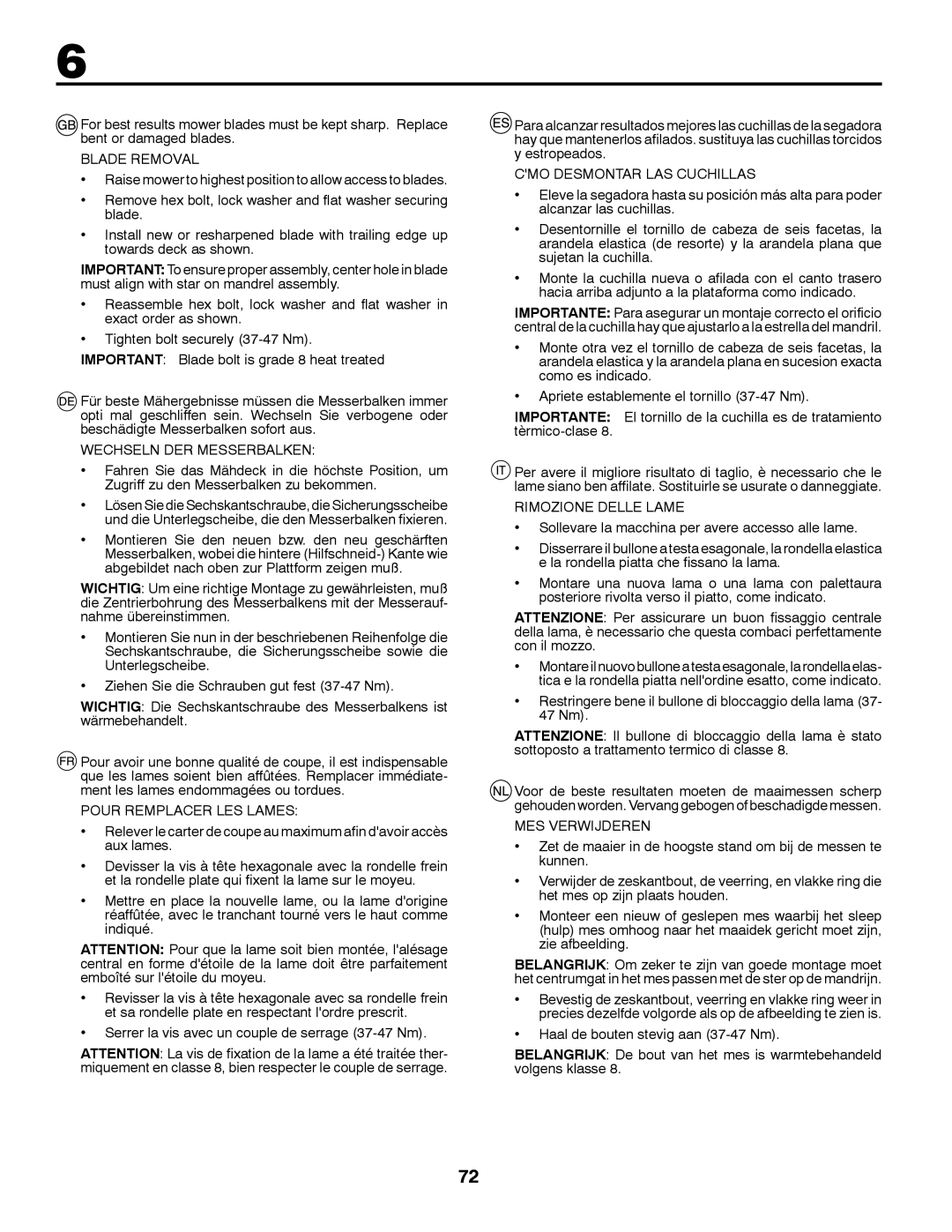 Partner Tech P200107HRB instruction manual Blade Removal 