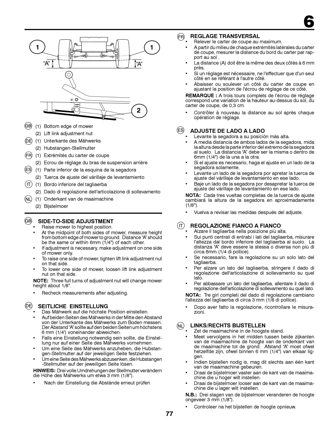 Partner Tech P200107HRB SIDE-TO-SIDE Adjustment, Seitliche Einstellung, Reglage Transversal, Adjuste DE Lado a Lado 