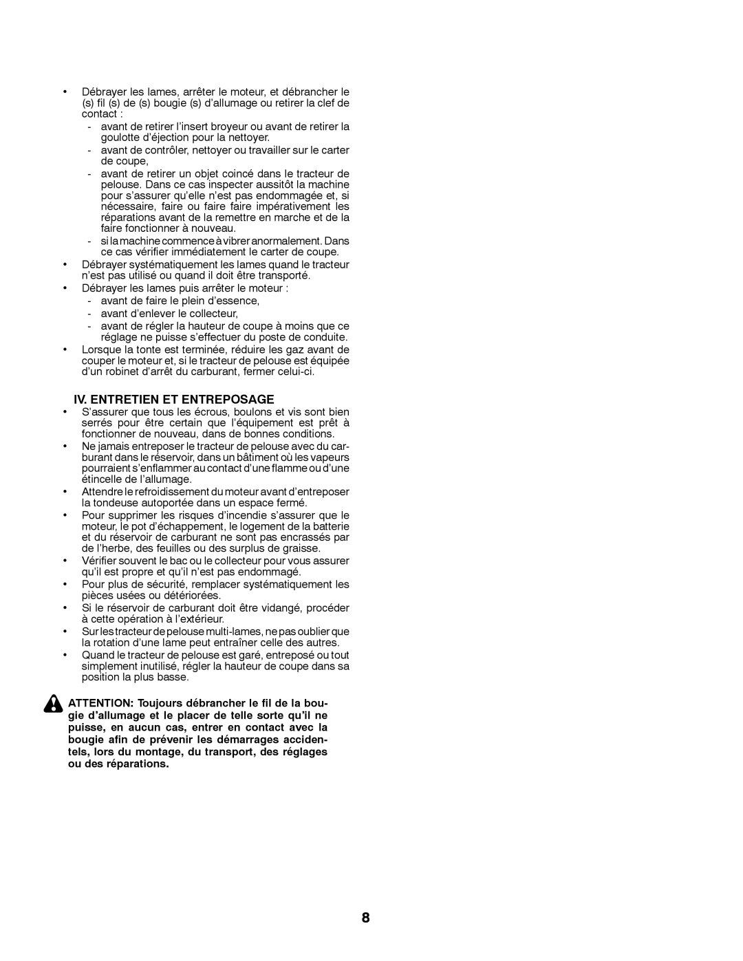 Partner Tech P200107HRB instruction manual IV. Entretien ET Entreposage 