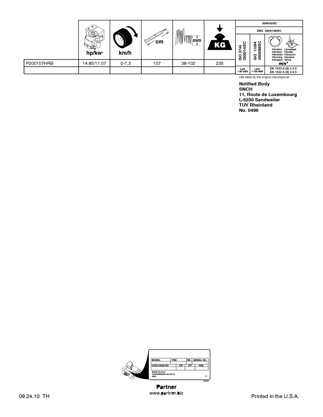 Partner Tech P200107HRB instruction manual 09.24.10 TH 