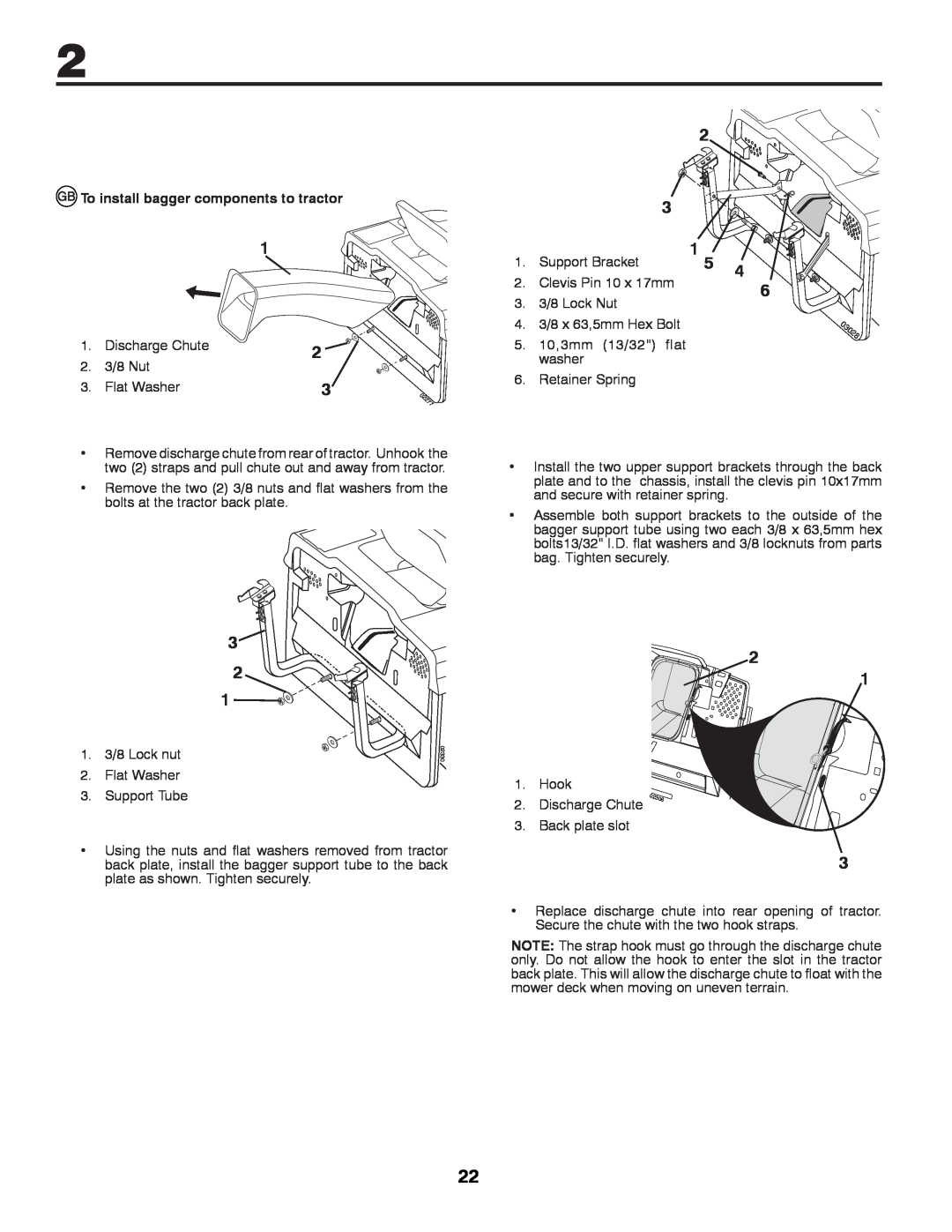 Partner Tech P200107HRB instruction manual To install bagger components to tractor, Discharge Chute 