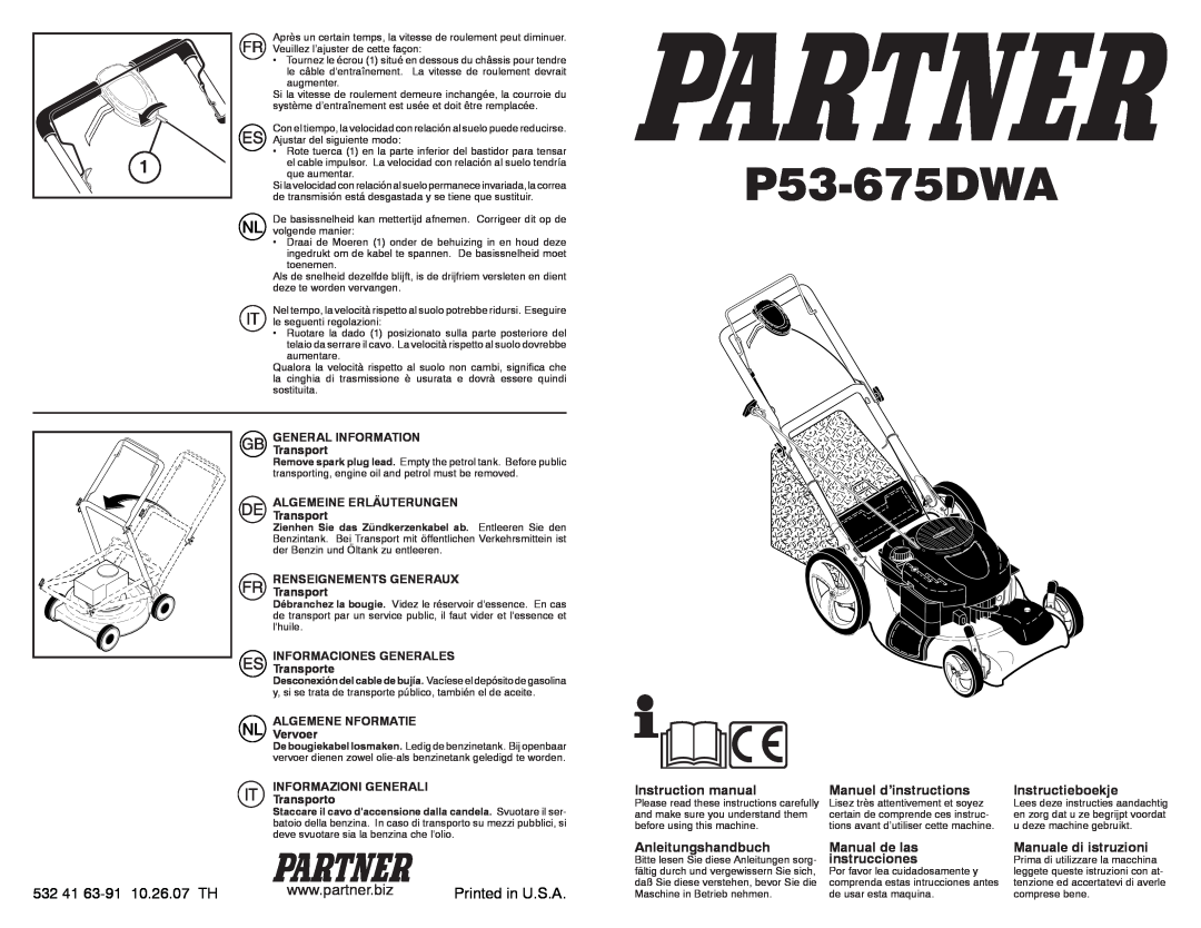 Partner Tech P53-675DWA instruction manual 532 41 63-91 10.26.07 TH, Manuel d’instructions, Anleitungshandbuch 