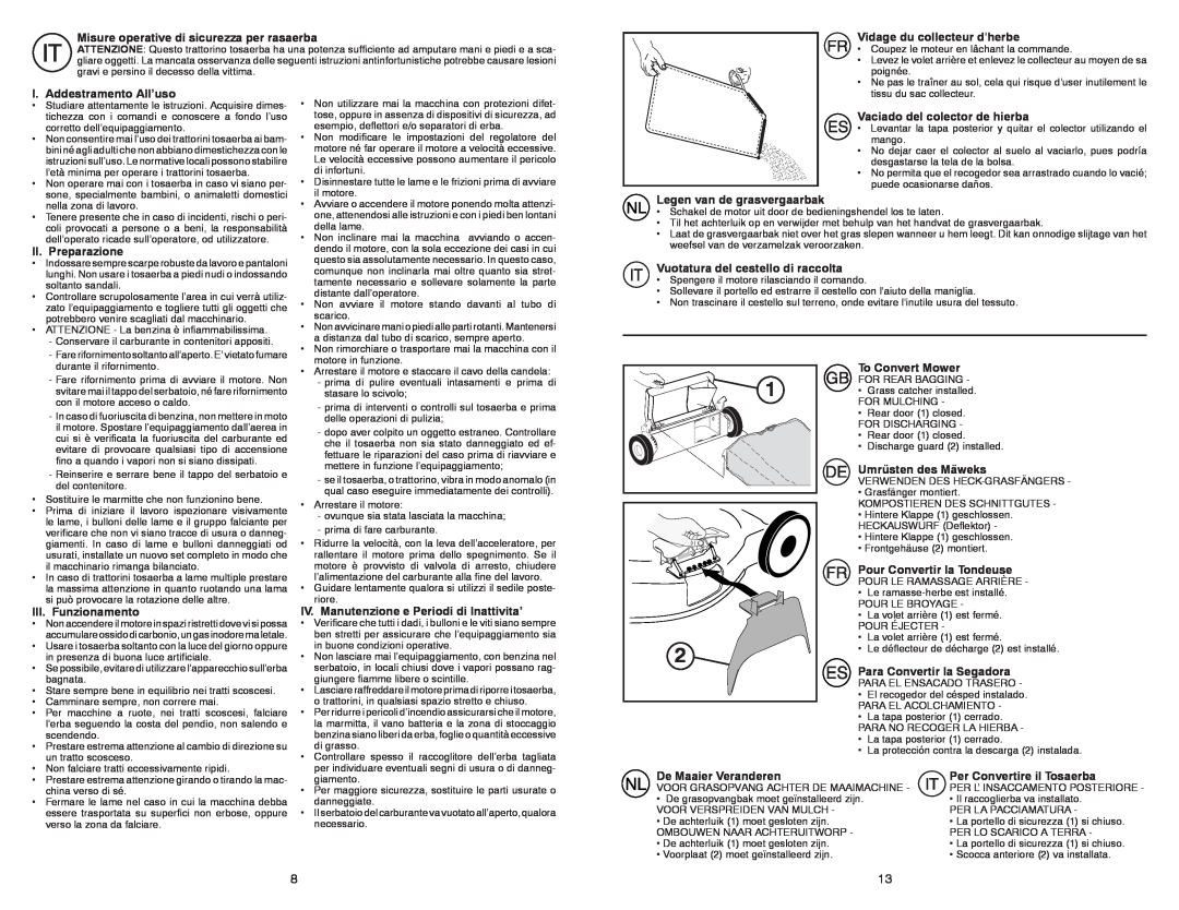 Partner Tech P53-675DWA instruction manual Misure operative di sicurezza per rasaerba 